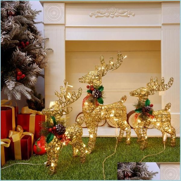 Noel Süslemeleri Noel Dekorasyonları 2022 Yıllık Dekorasyon Süsleri Altın Geyik Elk Led hafif ağaç sahne Odası Ev Navidad Deco Dhvxi