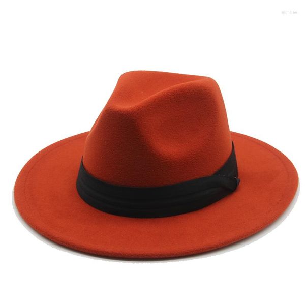 Berretti Cappelli Fedora per uomo Donna Inverno Bianco Nero con cintura a fascia Sombreri De Mujer da esterno in feltro da sposa