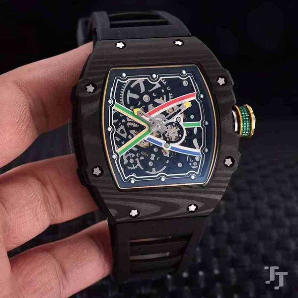 Un originale 1 a 1 Orologi Moda Uomo Meccanica di lusso Richa Meccanico automatico Bracciale in gomma di tela nera Limitato Fibra di carbonio con zaffiro