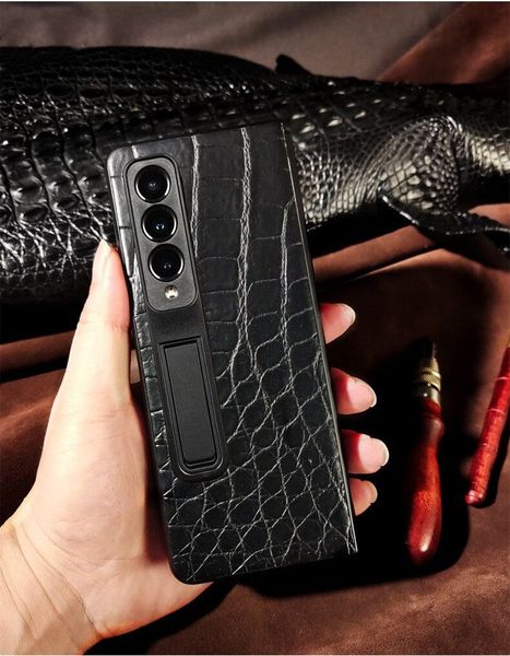 Custodie in vera pelle di pitone di coccodrillo autentico per Samsung Galaxy Z Fold4 3 Cover per armatura in pelle di alligatore