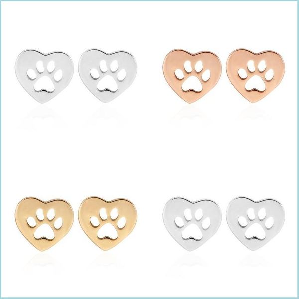 Stud Bear Paw Confidante Orecchini Gioielli Lady Placcato Oro Scavando Amore Cuore Impronta Orecchini a bottone San Valentino Semplicità 2 Dhxzp