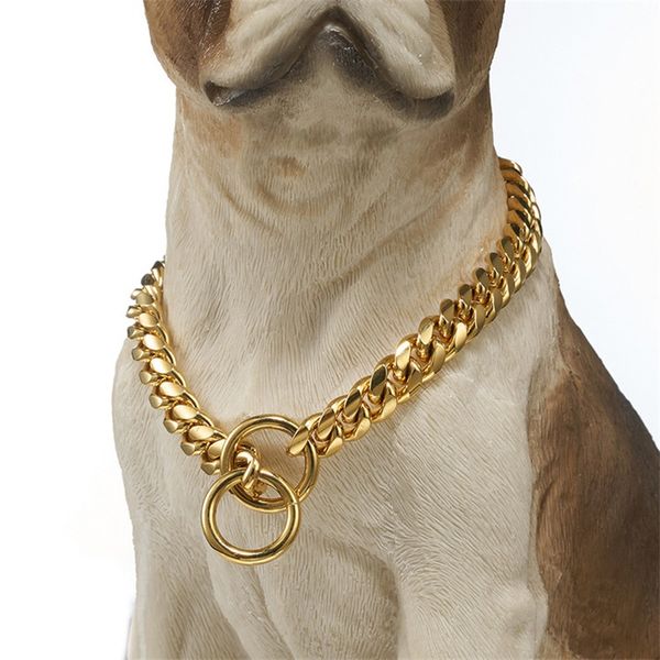 Воротнички для собак поводки золотой воротник шириной 10 мм кубинский звенья кольцо из нержавеющей стали с кольцами ocleme 6249 Q2