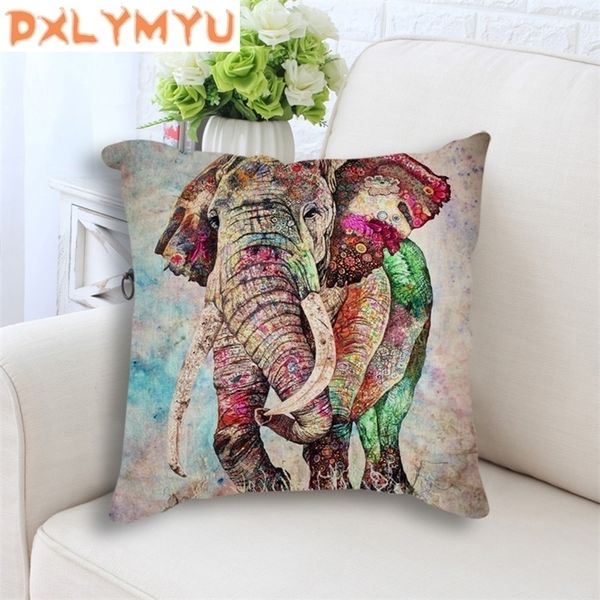 Colorido elefante almofada de algodão travesseiro de algodão Sofá quarto casa decorativa arremesso de desenho sem preenchimento 220507