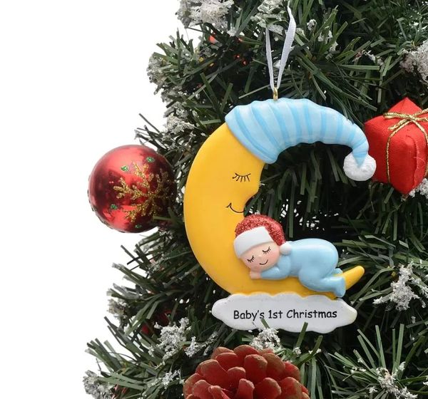 Natal Baby First Polyresin hängende Weihnachtsdekoration, personalisierte Glitzer-Weihnachtsbaumschmuck für Feiertage, Neujahrsgeschenke, Großhandel EE