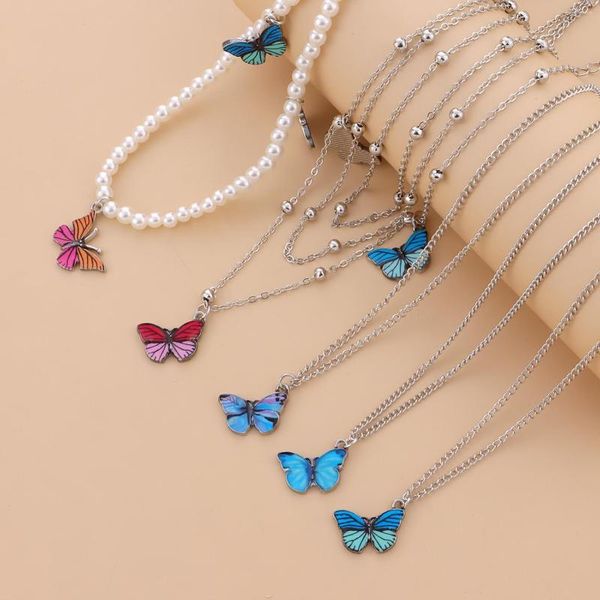 Colares pendentes 5 PCs Painteado de borboleta personalizada para mulheres Jóias feitas à mão