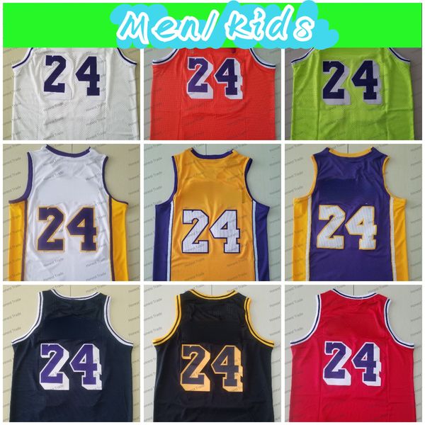 Erkekler No. 24 Sarı Basketbol Forması Retro Dikişli Genç Sarı Siyah Beyaz Turuncu Brian Kids Erkek Formaları