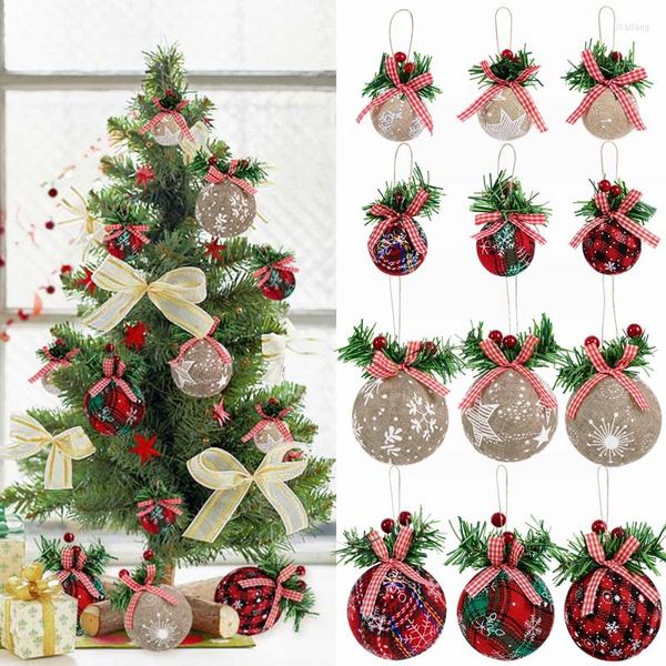 Decorazioni natalizie 3pcs Palline Ornamento Plaid rosso Fiocco di neve Stampato Albero di Natale Ciondolo appeso Hoilday Party Year Home Decoration