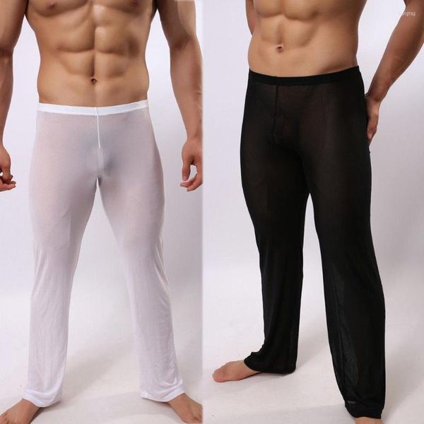 Pantaloncini da uomo Lingerie sexy da uomo Pantaloni trasparenti in rete Pantaloni di colore puro Pantaloni lunghi attillati Indumenti da notte Delicati sulla pelle e confortevoli M-2XL