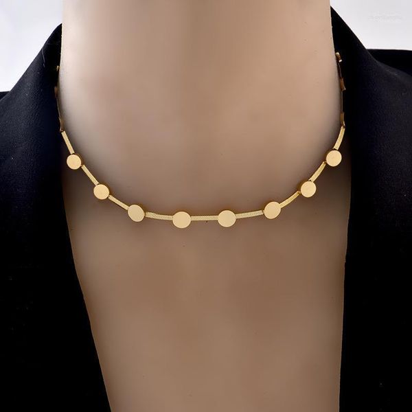 Collana Orecchini Set Donna Moda Bracciale in acciaio inossidabile placcato oro Collana girocollo con catena a serpente piatta