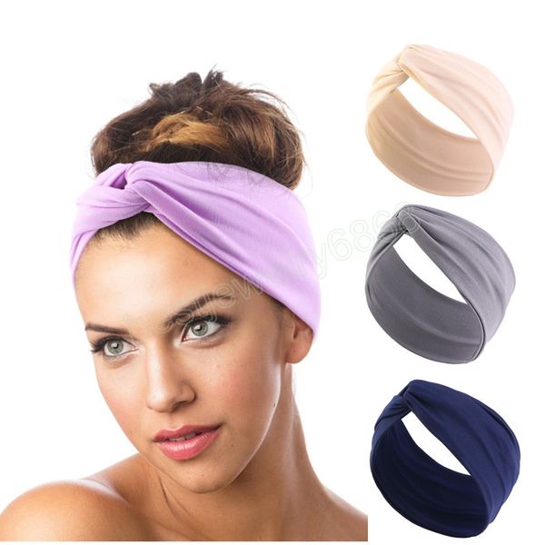 Faixa para a cabe￧a para mulheres n￳ cruzamento colorido de ioga esportiva esportiva el￡stica Elastic Turban Grip Strelth Hair Hair Acess￳rios