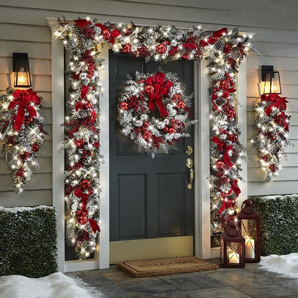 Upscale Christmas Decoration Wreath Set Inflock Garland Door pendurando ornamento para jardim em casa Layout do festival de ano novo