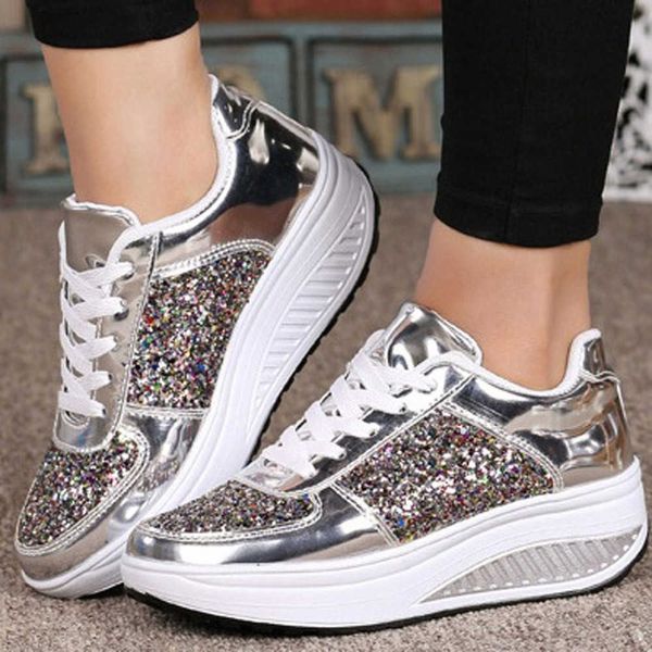 Other Shoes Sneakers femininos femininos casuais Wedgessneakers lantejous shake shake moda walk girls esportes macios l221020