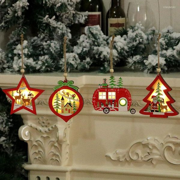 Decorações de Natal leds luminosas estrela de madeira Diy Tree pendurada chalé de madeira fofa casa para