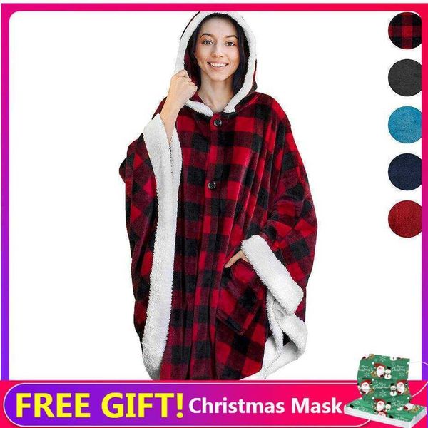 Altri abbigliamento Coperta calda invernale Felpe con cappuccio da donna Mantello indossabile TV Coperta Super morbida Felpe con cappuccio Peluche Homewear Scialle Regalo di Natale T221018