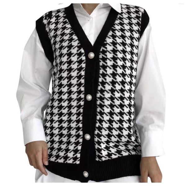 Женские свитера V-образного вырезок повседневная мода Top Vest Vest Cardigan Black без рукавов.