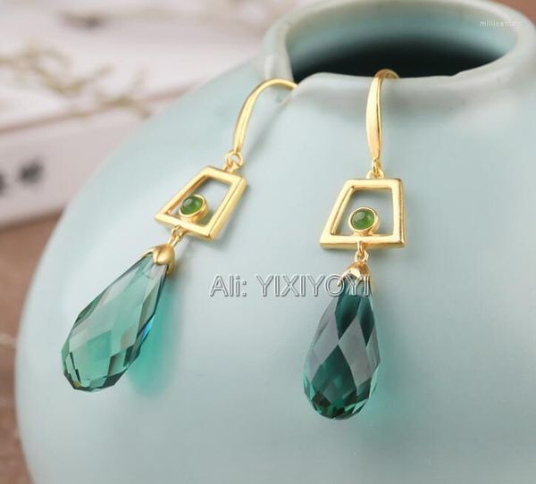 Brincos de balanço 925 Silver caindo redondo verde Brincho Hollow String Retro Vintage Lucky for Woman Charming Fashion Jewelry