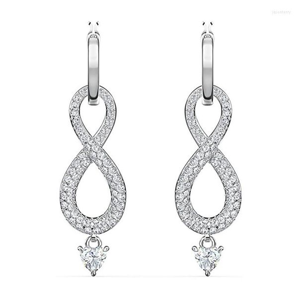 Brincos dangle Huitan Elegant Infinity Figura oito forma para mulheres pavimentadas brilhantes cz jóias da moda de casamento de luxo de luxo