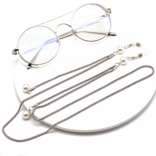 Stilvolle Frauen hohl O Perlen Pedant Brillenketten Sonnenbrille Leichtes Metall Gold Silber Farbe Lanyord Eyewear Seilschnur mit Anti-Schleife für Brillenmaske