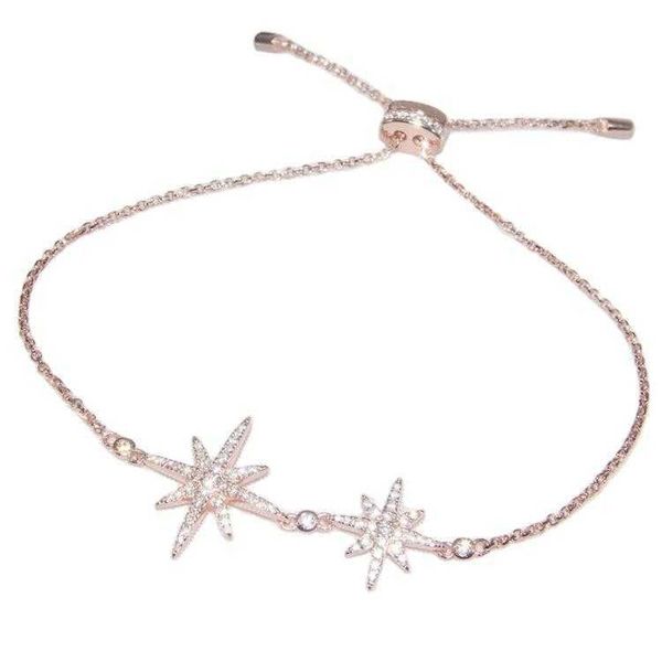 925 Silber Koreanische Nette Stern Blume Anhänger Armband Mädchen Trendy Elegante Glänzende Zirkonia Verstellbare Kette Armbänder Frauen Schmuck Geschenk