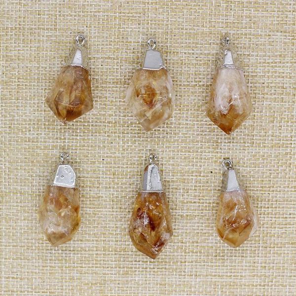 Colares pendentes 6pc Charm de cristal de citrinos irregulares de pedra natural usada para jóias DIY Colar TR-038