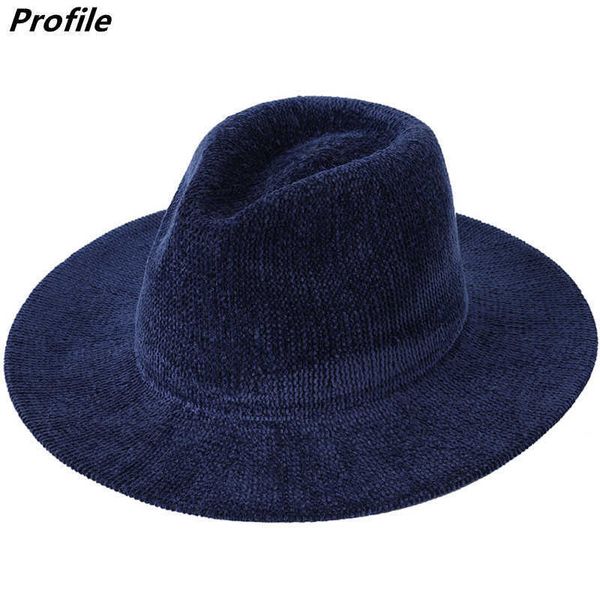 Beanie/Totenkopfkappen Chenille Fedora Hut Reine Farbe Dickes Material Jazz Marineblau Neuer Winter Großhandel T221013