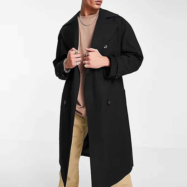 Peles fúx de peles high street de rua sólida longa windbreaker casaco comuta botão de lapela para cardigã solto jaquetas homens moda de outono de inverno sobretudo tops t221007