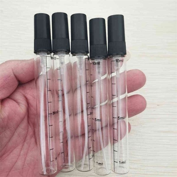 2ml 3ml 5ml 10ml mini mini portátil cosméticos dispensando garrafas de vidro perfume frascos de distribuição de garrafas de pulverização de escala transparente CX220111