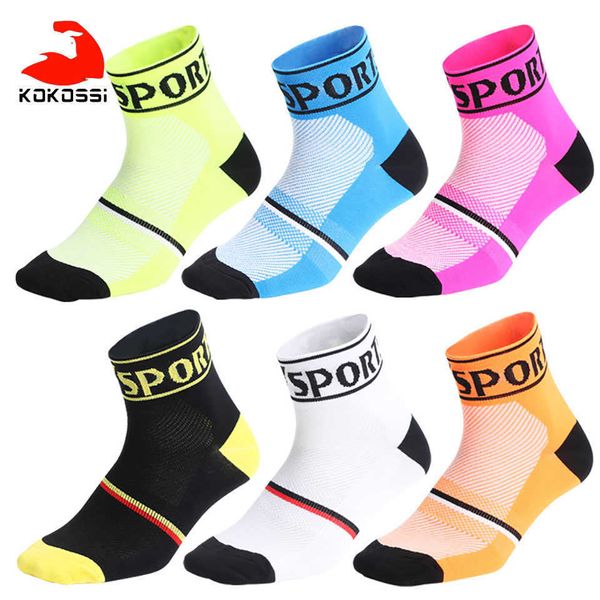 Sports Socks Kokossi Ciclismo Running Bicycle Basketball Marathon respirável confortável e confortável para a pele T2221019