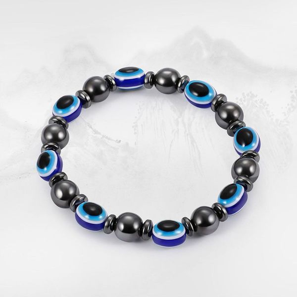 Hematite azul mal olho de olho de olho de peru desejar resinas femininas feitas de miçania de pulseira de pulseira elástica jóias