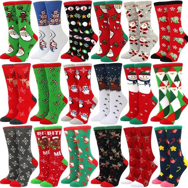 Mulher meias de Natal Decora￧￵es engra￧adas Natal Papai Noel Tree Tree Snowflake Elk Snow Cotton Tube Crew Happy Sock Men Novo Ano Funny Sokken Wholesale EE