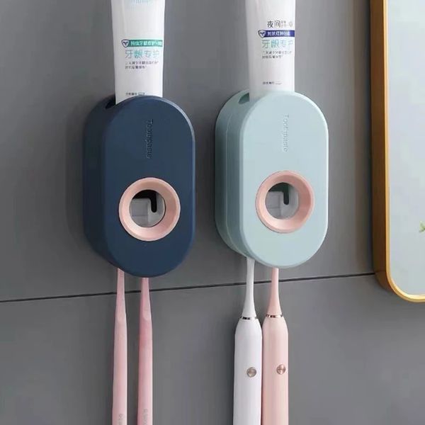 Dispenser automatico di dentifricio senza punzonatura Portaspazzolino a parete per WC Set di accessori per il bagno di casa