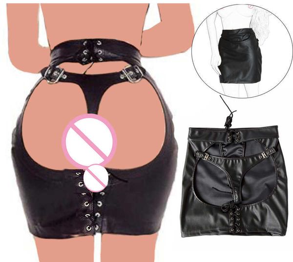 Articoli di bellezza sexyy in pelle con culo aperto mini gonna attillata regolabile con lacci perizoma mutandine donne bondage sculacciata erotico costume da club giocattoli