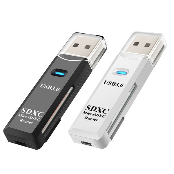 Unità adattatore USB 3.0 2 in 1 Lettore di schede MicroSD TF Lettore di schede di memoria ad alta velocità con indicatore di alimentazione a LED Accessori per laptop