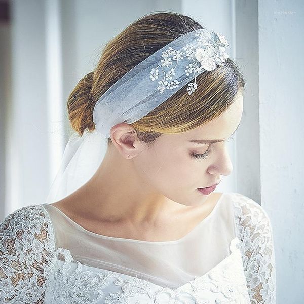 Cabeças de cabeça 2022 Bride Hair Band Acessórios de flores artesanais Mesh -malha de malha de renda de renda de casamento V194