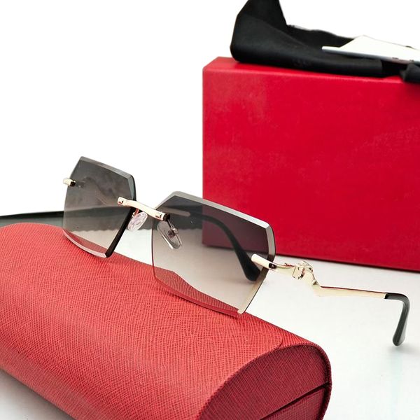 Benzersiz Tasarımcı Güneş Gözlüğü Kadın Erkek Unisex Vintage Gözlük Kare Siyah Pembe Kahverengi Lens Çerçevesiz Carti Güneş Gözlükleri Altıgen Altın Gözlük C Dekorasyon Gözlük