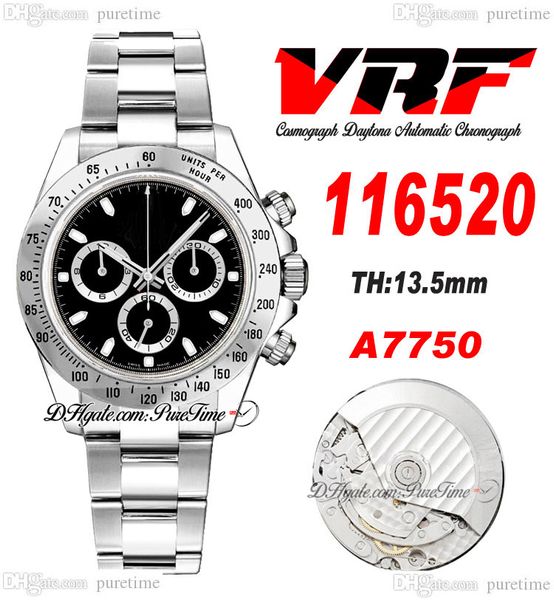 VRF 11652 A7750 Cronógrafo automático Mens assista a tachímetro Moldura preta Black Stick Dial aço inoxidável Super edição Edição Mesma série Puretime F6