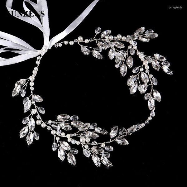 Cabeças de cabeça claras shinestones Bridal Sash Silver Chead Chain Para Cristais de Casamento Pearls Bandeira da cabeça ACESSORIO DE CABELO SQ0220