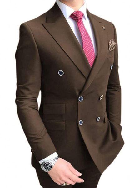 Ausgezeichneter Kaffee-Bräutigam-Smoking für Herren, Hochzeitskleid, spitzes Revers, zweireihig, Herren-Blazer, Abschlussball, Abendessen/Darty-Anzug