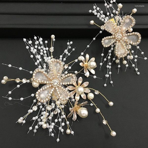 Başlıklar Düğün Dekorasyon Gelin Headdress el-boncuklu elmas çiçek saç klipleri mücevher tarzı evlilik töreni elbise 2