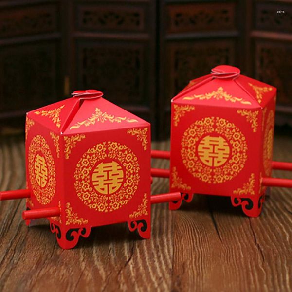 Geschenkpapier 50 Teile/los Kreative Chinesische Asiatische Stil Rote Doppelte Glück Sänfte Stuhl Hochzeit Gunsten Party Süßigkeiten Verpackung Box