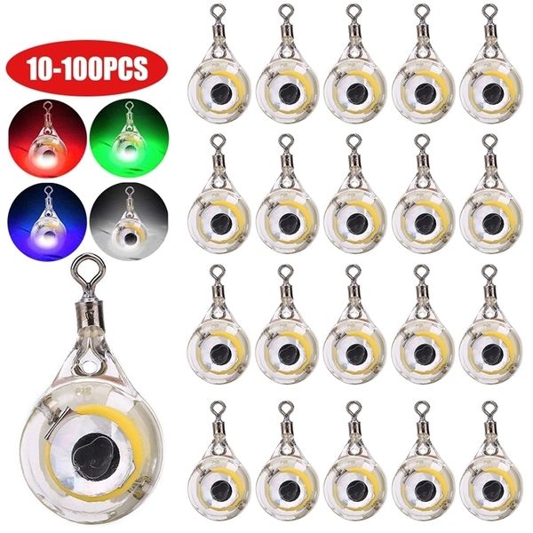 Esche esche 10-100Pc Mini luce da pesca LED Deep Drop Underwater Eye Shape Calamari Esca luminosa per attirare i pesci 221019