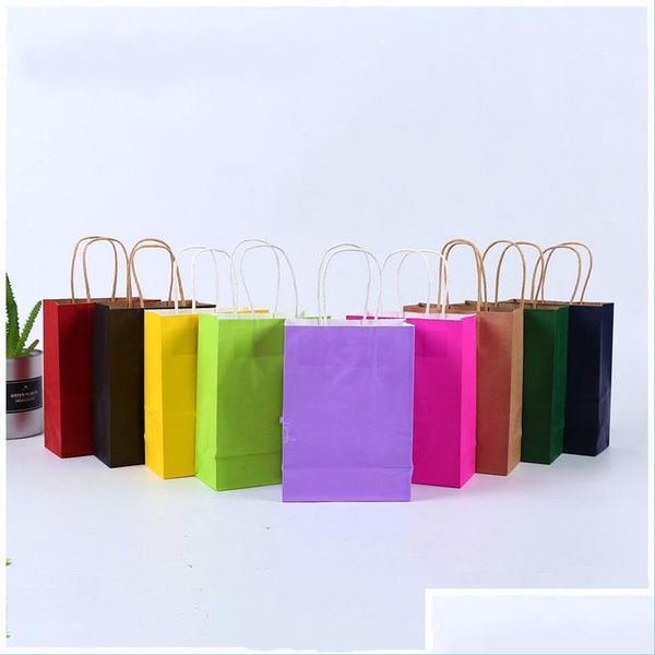 Bolsas de papel para papel de embalagem Kraft Paper Mtifunction Soft Color With Handles Festival Gift Packaging Bag 21x15x8cm Drop Deliver