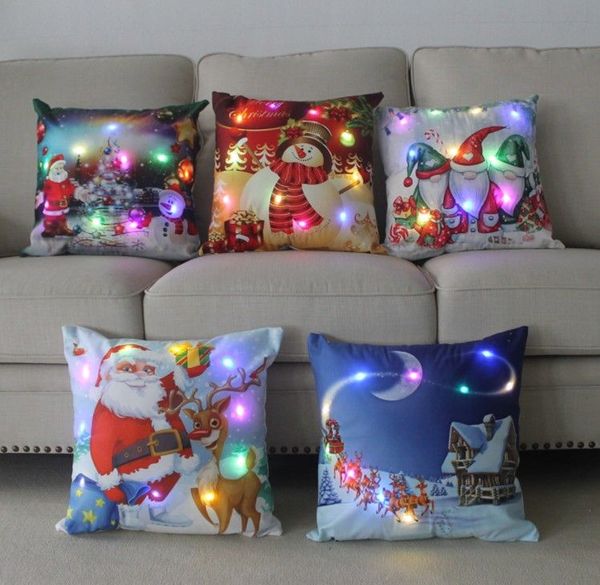 New LED Christmas Pillow Case Xmas Reindeer Elk Tiro Cuscino Albero Divano Pisolino Cuscini Babbo Natale Home Decor RRA47