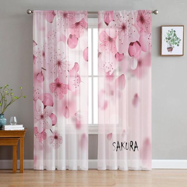 Tenda Cherry Blossom Sakura Pink Flower Tende trasparenti per soggiorno Cucina Tulle Finestre Voile Filato Camera da letto