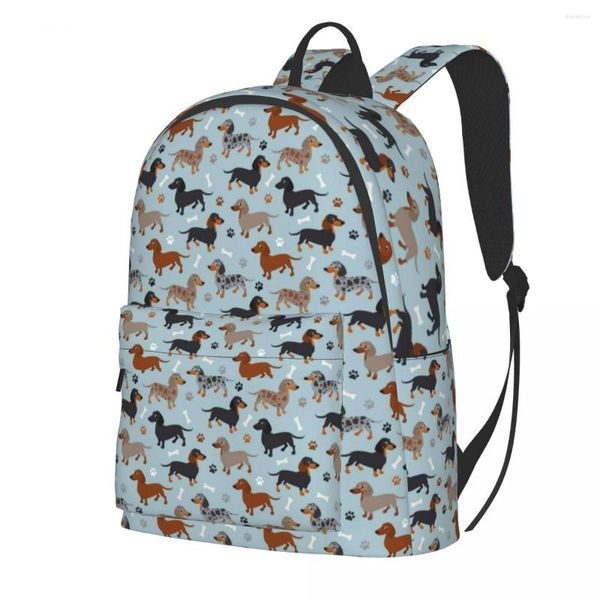 Backpack Dog Print Dachshund Paws and Bones Kawaii Mackpacks Men Workout Large High School School Rucksack de qualidade