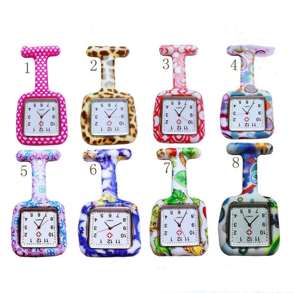 Enfermeira assistir Doctor FOB quartzo Silicone Bolcle Bruch Jewelry Pin Watches Square Prints colorido Relógios de túnica 29 Cores Rre15235