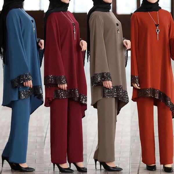 TRABALHOS MULHERES LUGENTOLO Moda Muslim Define mais tamanho de roupa islâmica Lantejous de temperamento solto de roupas de emenda para mulheres