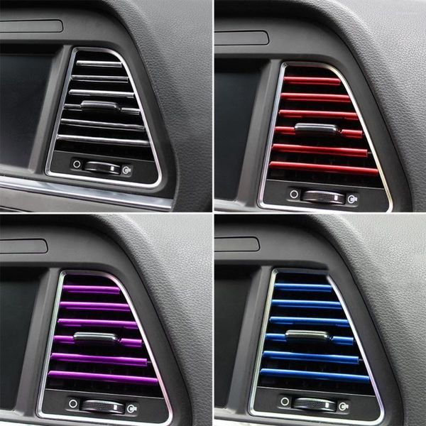 Decorazioni interne 10 pezzi Car-styling Cromato Styling Moulding Car Air Vent Trim Strip Condizionatore Griglia di uscita Decorazione a forma di U