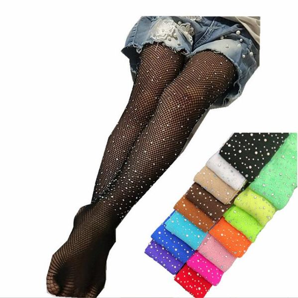 Garotas Dress Socks Bott Hose Tights Hot Drill Drill Fishnet Long Stakings Kids Hollow Out Leggings Keen Knee High Fashion 17 Cores BC143 BC143