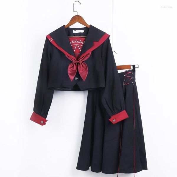 Одежда наборы черного длинного jk униформы моряка костюма, потому что школа носить женщины мягкий панк лолита волшебство фронт -костюмы на Хэллоуин